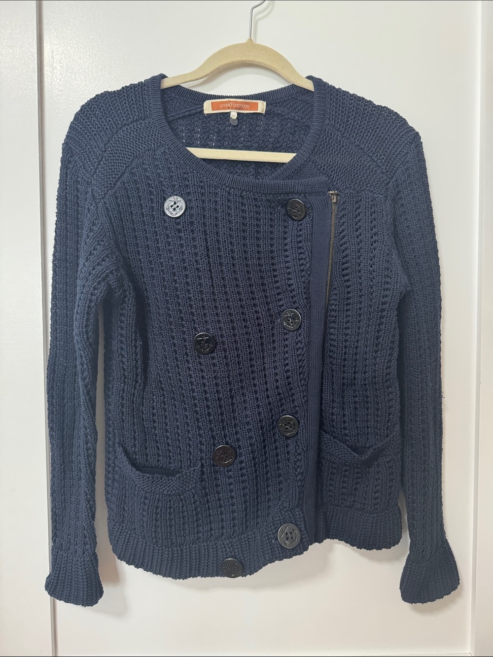 UNIONBAY Navy Blue Knit Double-Breasted Cardigan Sweater